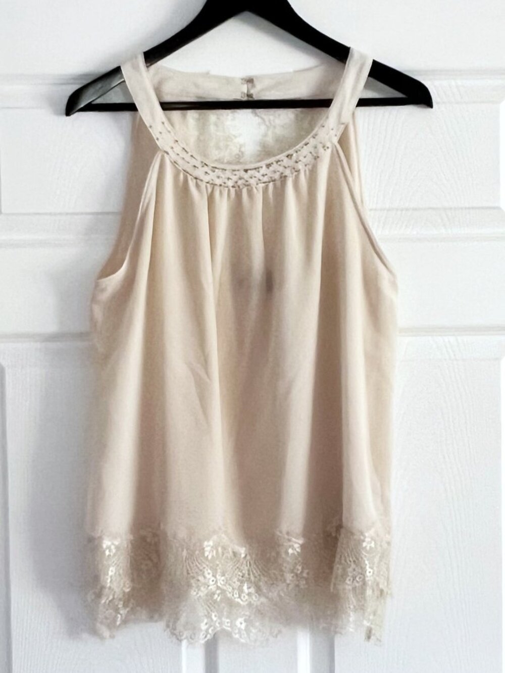 WHBM White House Black Market lace trim sleeveless blouse top size L NWT